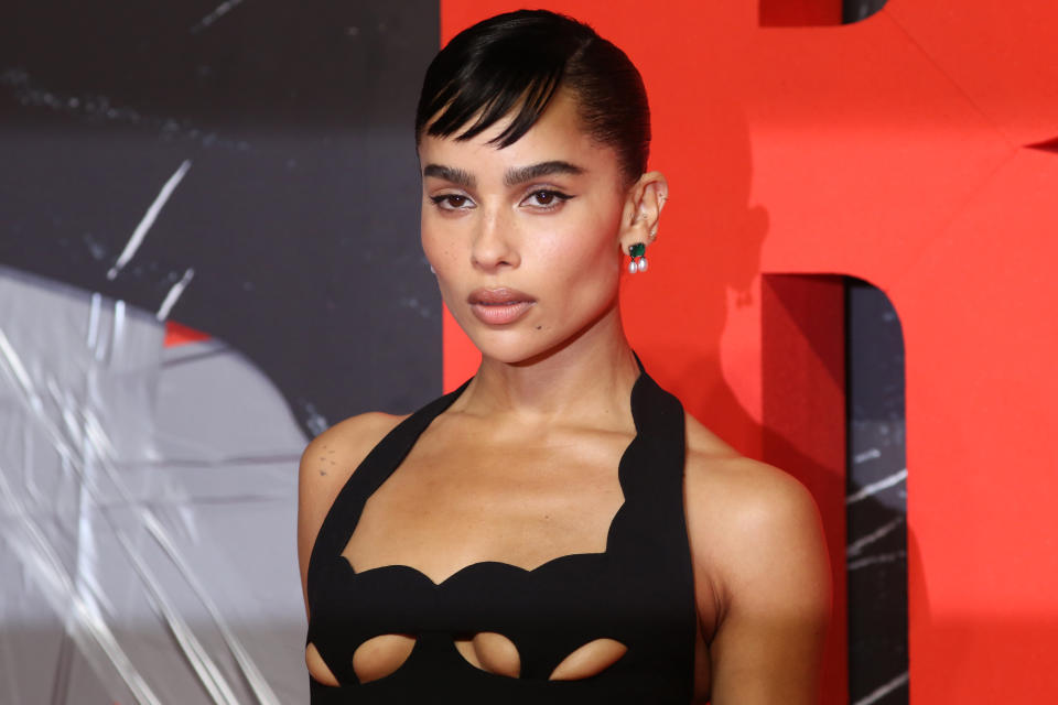 Zoë Kravitz, who plays Catwoman in the new Batman film, was a knockout at the film's London premiere in a cutout Saint Laurent dress. (Getty Images)