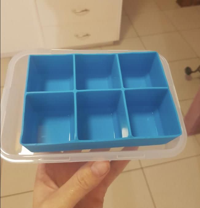 The hack includes a $1.50 ice cube tray and a container. Photo: Facebook