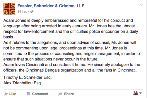 Statement from Adam Jones' attorneys. (Facebook)