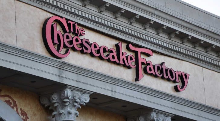 the cheesecake factory logo on one of its restaurants
