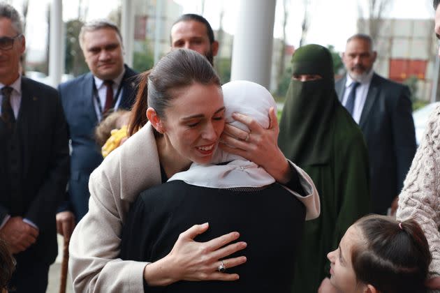 Jacinda Ardern consoling a grieving woman after the 2019 attacks (Photo: Phil Walter via Getty Images)