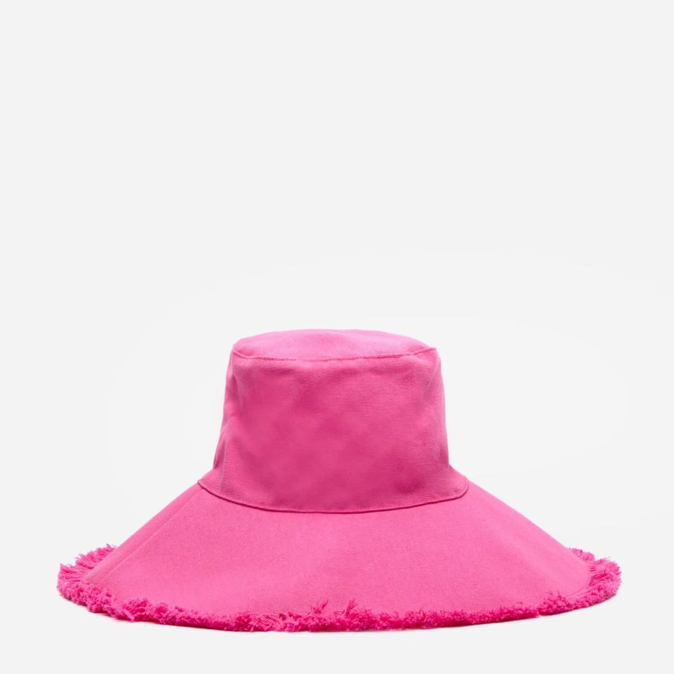 <h2>Summer 2022 Trend: Pink<br></h2> <br> <br><strong>Frances Valentine</strong> Canvas Fringe Hat Pink, $, available at <a href="https://go.skimresources.com/?id=30283X879131&url=https%3A%2F%2Ffrancesvalentine.com%2Fcollections%2Fnew-arrivals%2Fproducts%2Fcanvas-fringe-hat-pink" rel="nofollow noopener" target="_blank" data-ylk="slk:Frances Valentine" class="link ">Frances Valentine</a>