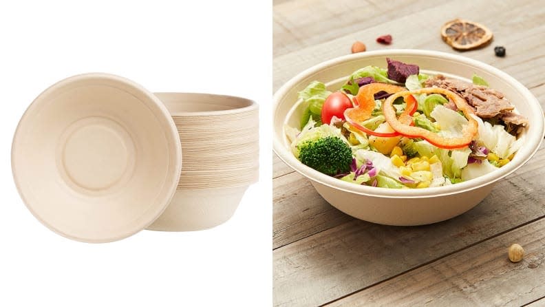 Save yourself the hassle of having to do dishes by using compostable bowls.