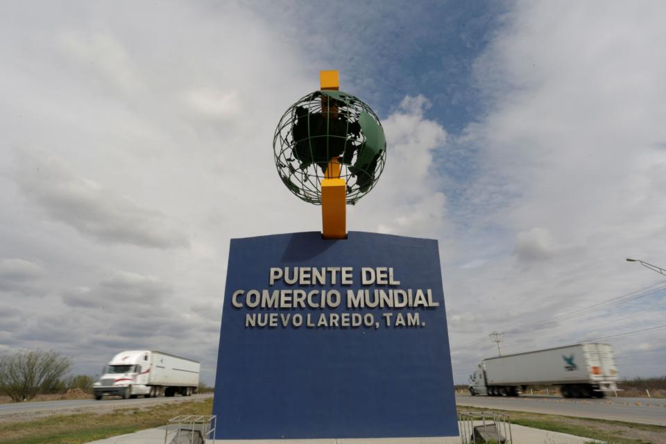 A truck passes near border customs at the World Trade Bridge in Nuevo Laredo, Mexico, January 28, 2017. (Daniel Becerril/Reuters)