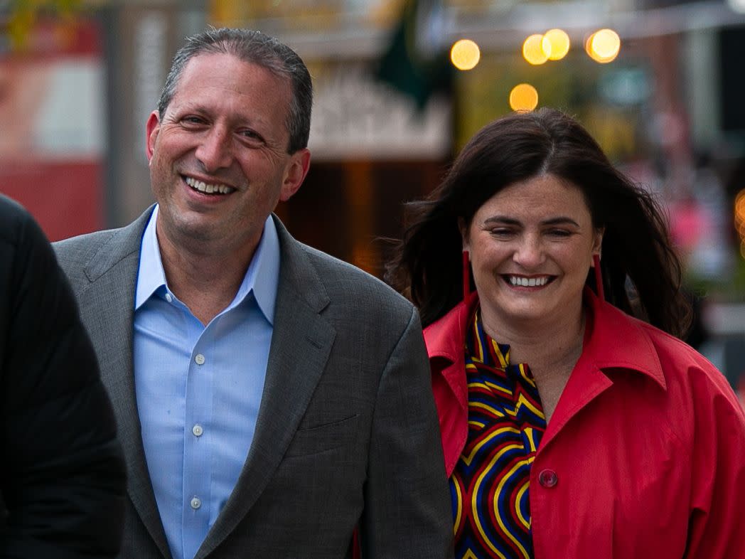 Brad Lander with his wife Meg Barnette in Nov. 2021.