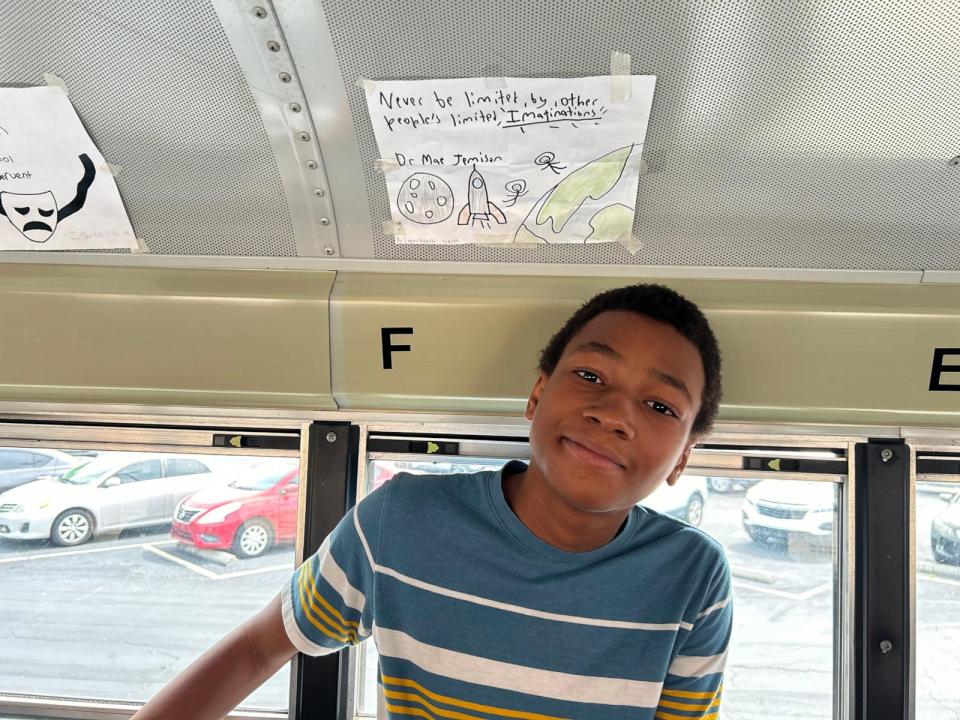 PHOTO: The handwritten messages on Anthony Burgess’ school bus feature students’ favorite quotes. (Pinellas County Schools)