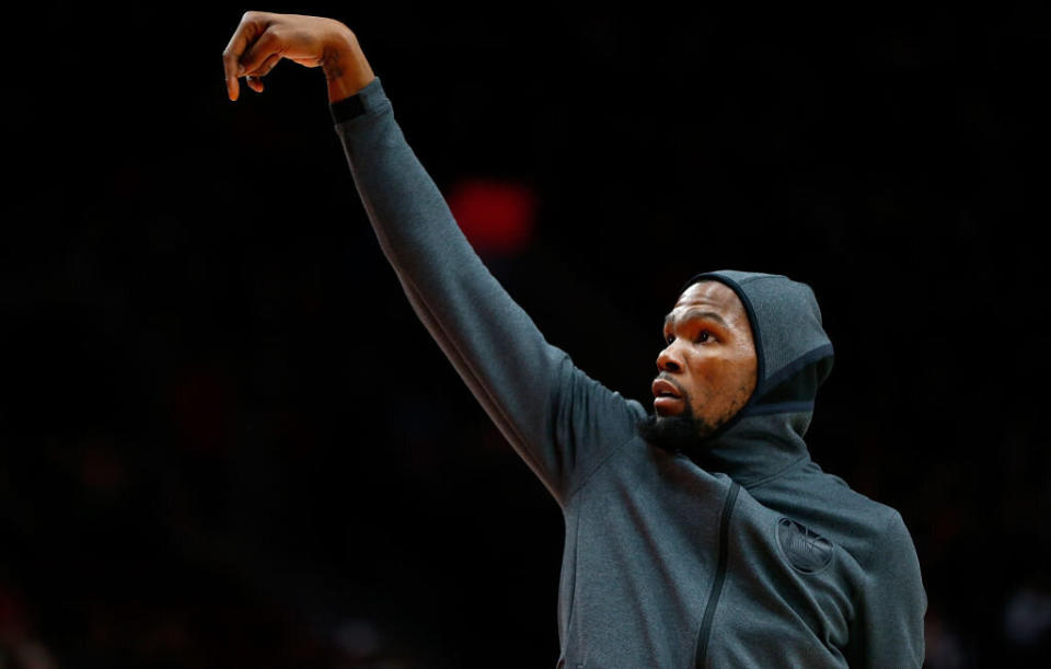 Kevin Durant has been ruled out for Game 1 and unlikely for Game 2. (Getty Images)