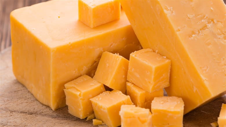 cubes of cheddar cheese