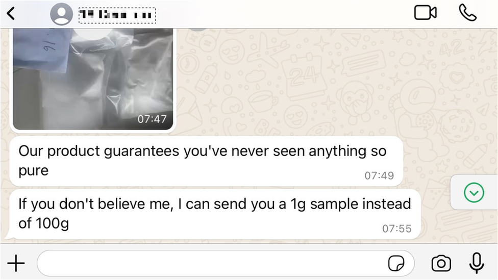 Example of Whatsapp message from supplier to our undercover buyer