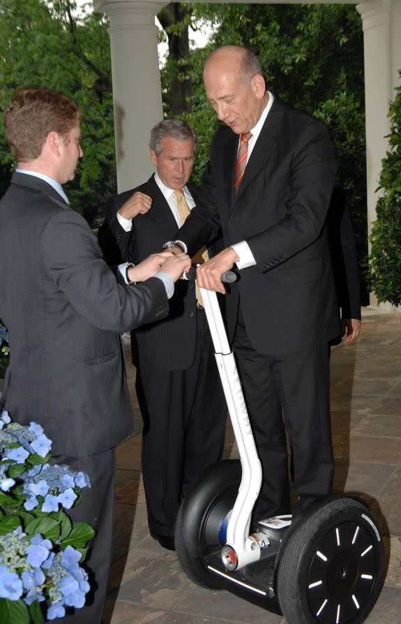 Ehud Olmert on his enormous adult toy in Washington in 2008.