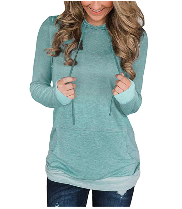 Onlypuff Women's Long Sleeve Pullover in Green. Image via Amazon.