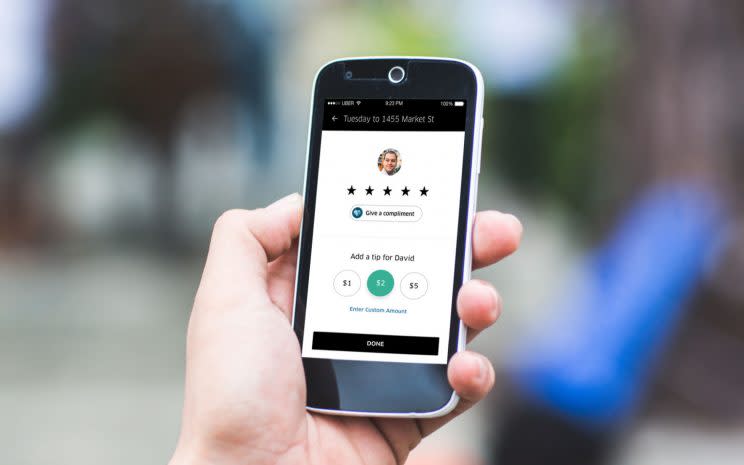 Uber has finally begun rolling out a tipping feature. Source: Uber