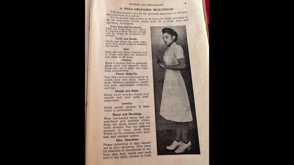 A page from “A Well-Groomed Beautician,” a manual used by students at the Sunlight School of Beauty Culture.