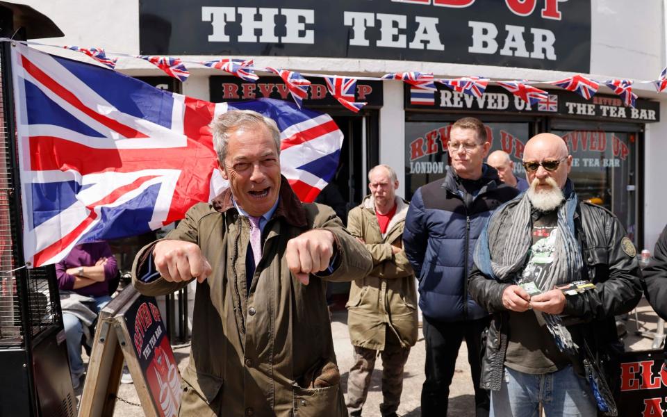 Mr Farage on the campaign trail in Frinton on Sea, Essex, on Saturday