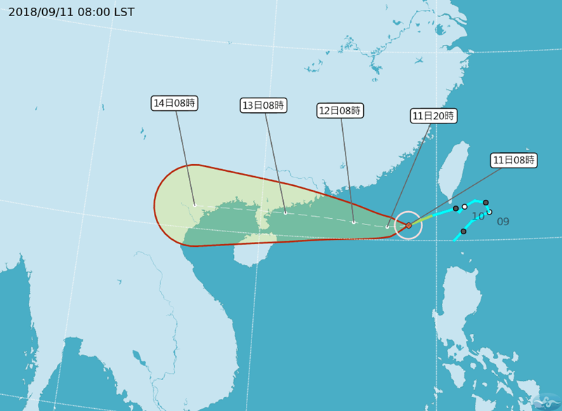 <span>颱風「百里嘉」路徑潛勢預報圖。</span>（取自中央氣象局網站）