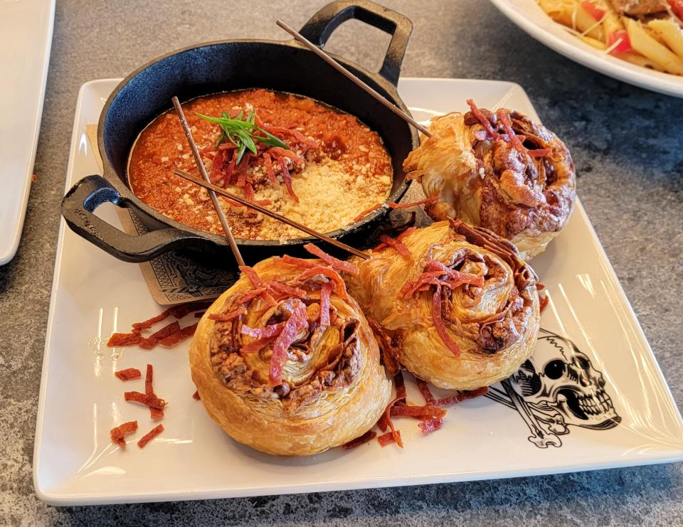 Pepperoni Pizza Pops at Guy Fieri's Kitchen + Bar in Council Bluffs uses puff pastry for the crust.