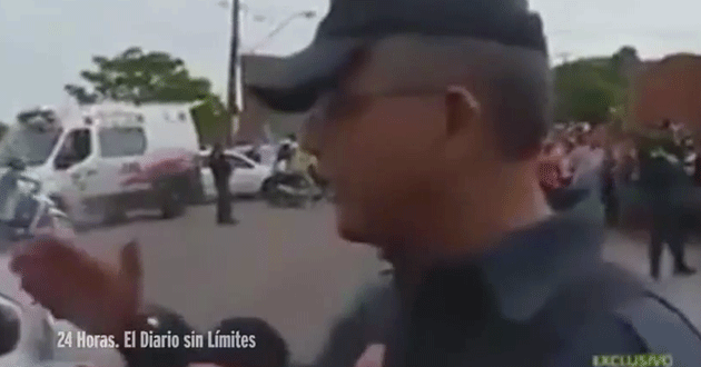 The reporter spoke with police before trying to interview the dead suspect. Source: YouTube