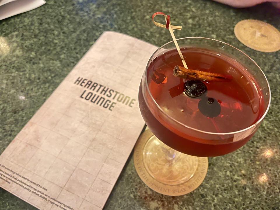 cockatil and menu from heathstone lounge at disney's grand californian resort