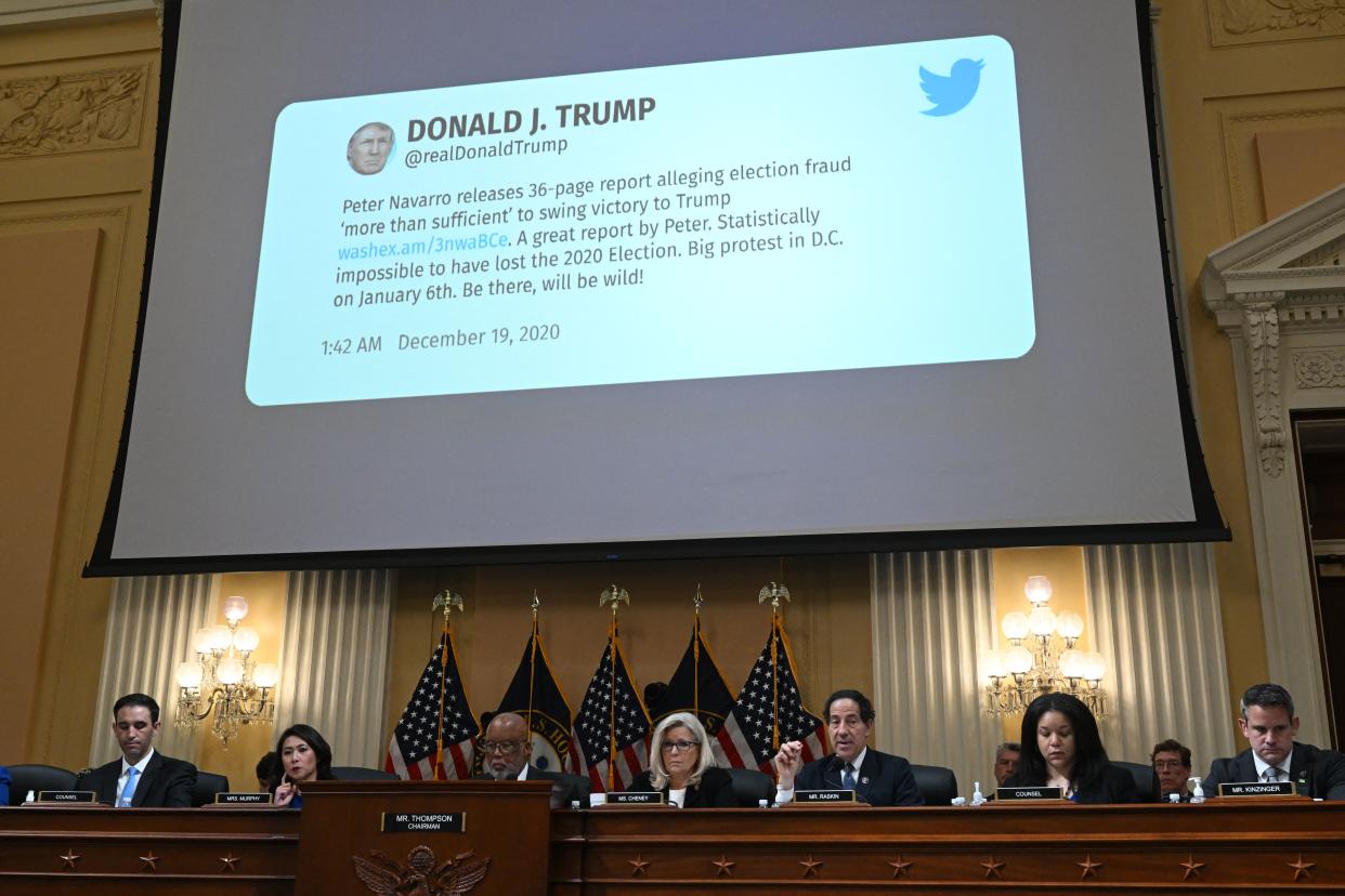 An evidence tweet is shown on a screen 