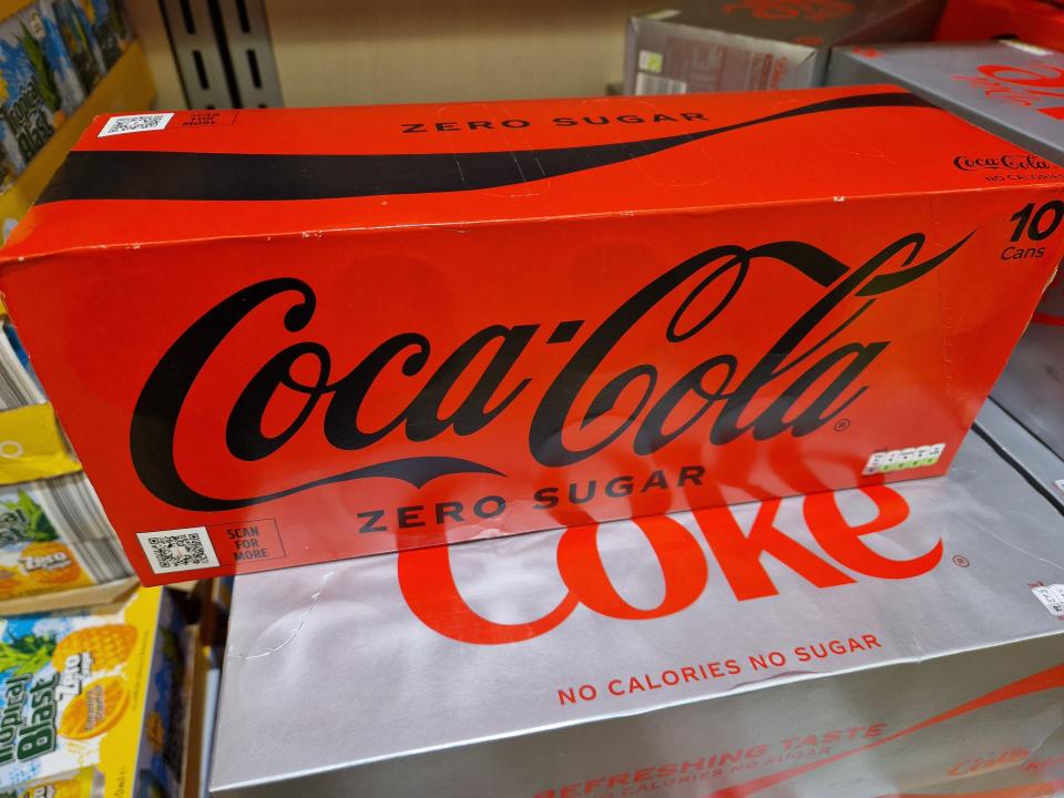 A box of zero-sugar Coca Cola