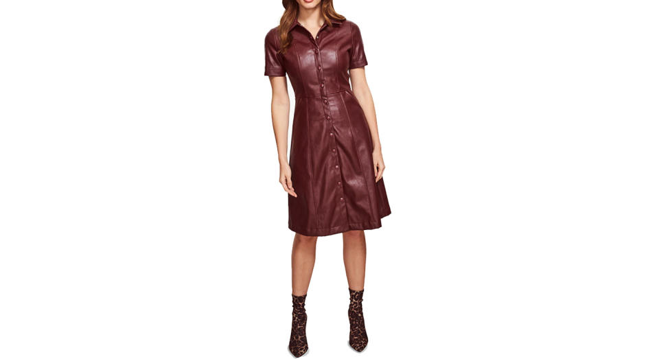 Sosandar Leather Look Fit And Flare Shirt Dress 