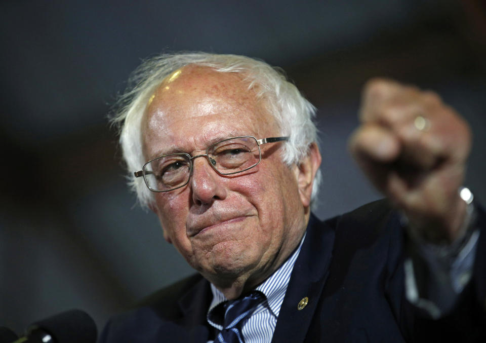 FILE - In this June 7, 2016 file photo, Democratic presidential candidate Sen. Bernie Sanders, I-Vt., speaks at a rally in Santa Monica, Calif. By the time California's presidential primary finally arrived in 2016, Sanders was a beaten man. This time around, everything has changed. Sanders arrives in California this week for rallies in San Diego, Los Angeles and San Francisco with the state's vast trove of delegates in play for 2020, no front-runner in a crowded Democratic presidential field and a left-leaning electorate looking favorably on his signature proposals. (AP Photo/John Locher, File)