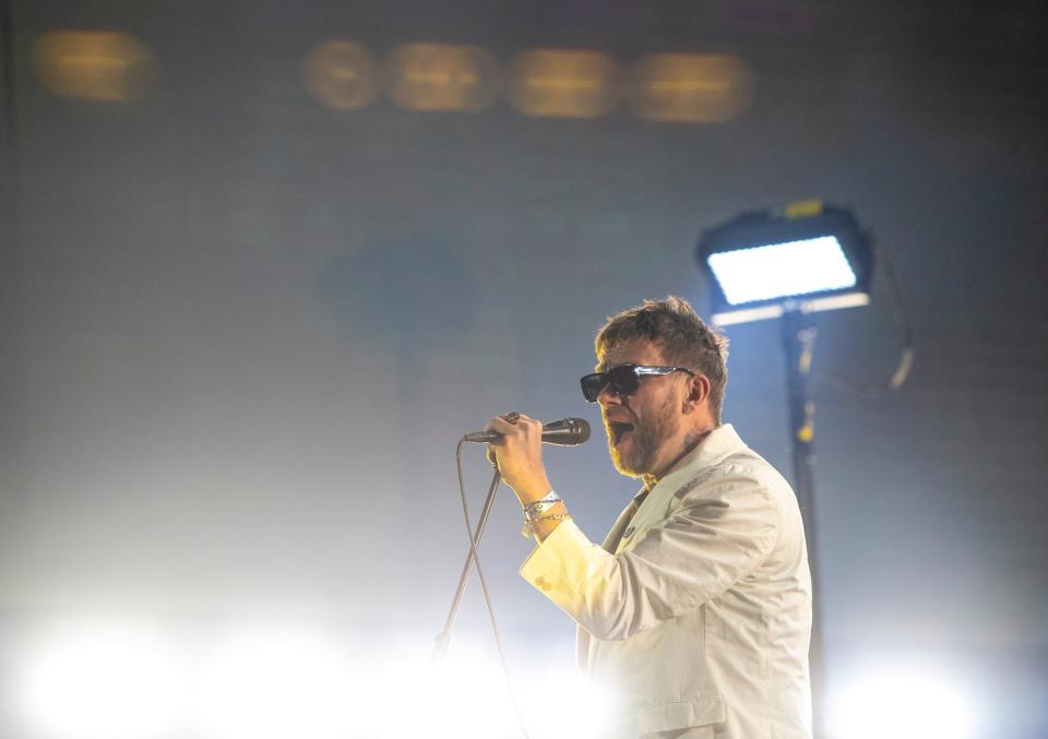 Blur performs on the Coachella Stage during the Coachella Valley Music and Arts Festival in Indio, Calif., Saturday, April 13, 2024.