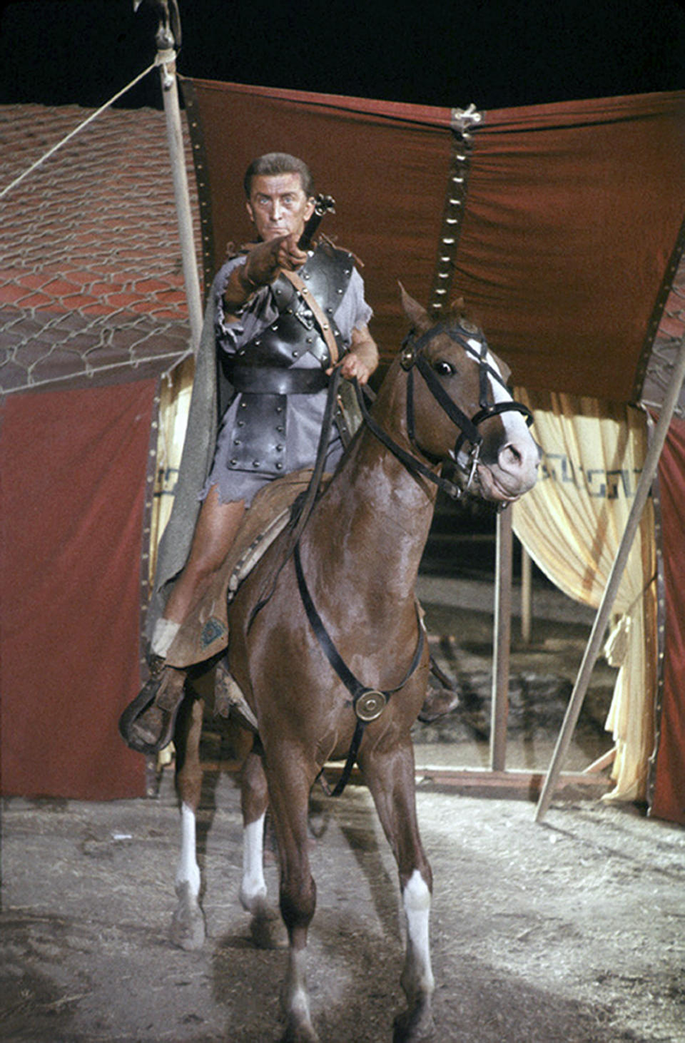 Actor Kirk Douglas on the set of the 1960 film 'Spartacus'. (Photo by Richard C. Miller/Donaldson Collection/Getty Images)