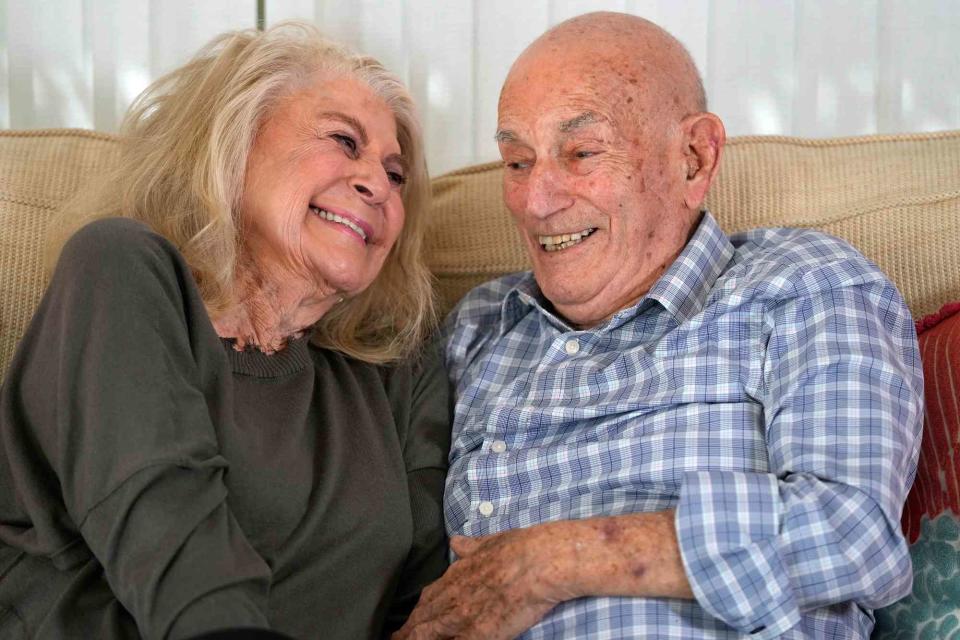 <p>AP Photo/Wilfredo Lee</p> World War II veteran Harold Terens, 100 (R), and Jeanne Swerlin, 96,