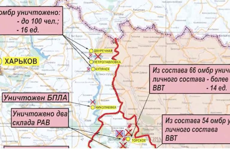 Uno de los mapas difundidos por el Ministerio de Defensa ruso este 4 de octubre