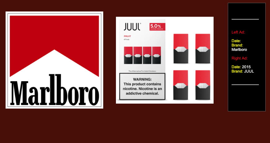 Juul's advertisements bear an uncanny resemblance to Marlboro. (Source: Stanford Research into the Impact of Tobacco Advertising)