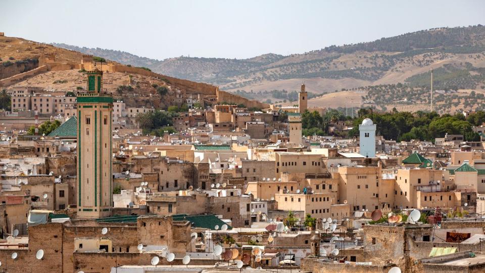 A picture of the rooftops and cityscape of Fez's old medina, i.e. Fes el Bali.