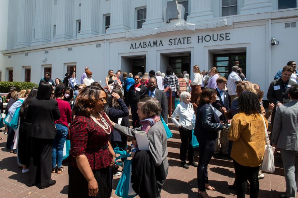 A protest in front of the Alabama State House in Montgomery.