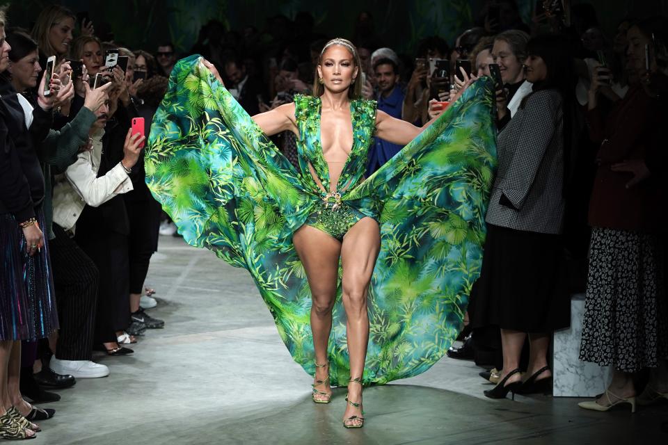 Jennifer Lopez in a green Versace dress