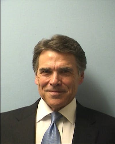 Rick Perry, former Texas governor, poses for a mug shot in August 2014. <a href="https://media.gettyimages.com/id/453860102/photo/texas-governor-rick-perry-turns-himself-in-for-booking-process.jpg?s=1024x1024&w=gi&k=20&c=EArFjWZsRF90G2R-rlhCLVCh3MKXmVKv6XLAy4NfmHs=" rel="nofollow noopener" target="_blank" data-ylk="slk:Travis County Sheriffs Office via Getty Images;elm:context_link;itc:0;sec:content-canvas" class="link ">Travis County Sheriffs Office via Getty Images</a>