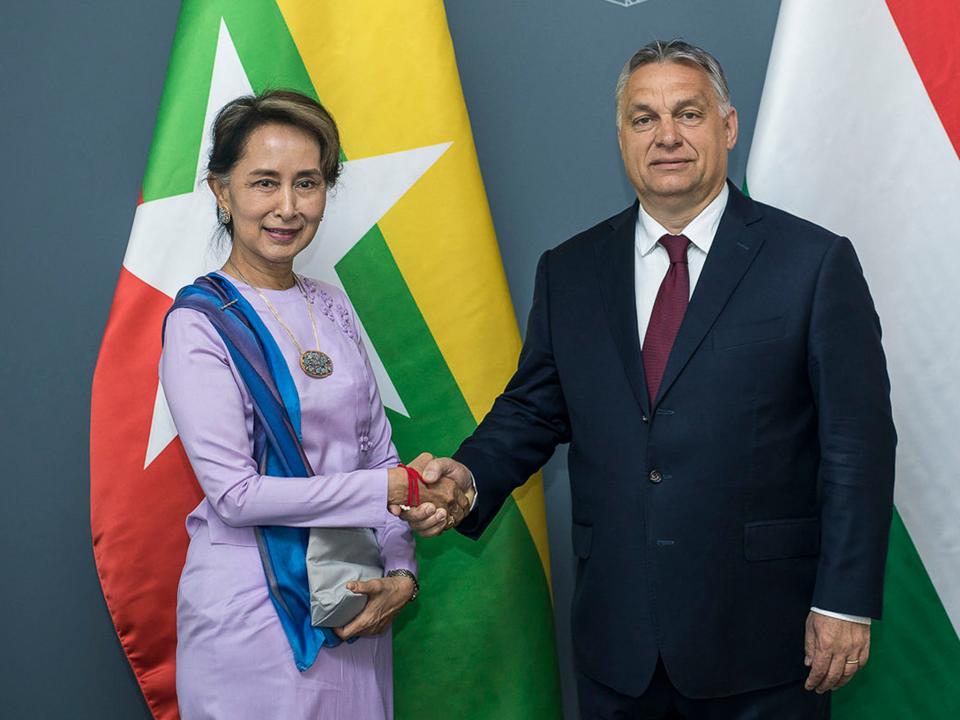 Aung San Suu Kyi, the leader of Myanmar, and Hungary’s far-right nationalist prime minister Viktor Orban both see immigration and “continuously growing Muslim populations” as one of the greatest challenges facing their countries.As part of a rare trip to Europe, Ms Suu Kyi, who has been condemned for her handling of the Rohingya refugee crisis, met the Hungarian leader in Budapest on Wednesday.“The two leaders highlighted that one of the greatest challenges at present for both countries and their respective regions – south-east Asia and Europe – is migration,” the Hungarian government said in a statement after the meeting.“They noted that both regions have seen the emergence of the issue of co-existence with continuously growing Muslim populations.”Mr Orban said Hungary was in favour of trade cooperation between Myanmar and the EU, but rejects “attempts at the export of democracy”.He said the bureaucrats in Brussels and the West “seek to conflate unrelated issues such as economic cooperation and internal political questions”, according to the statement.The far-right leader has repeatedly clashed with the EU over the issue of immigration after his government declared “a crisis situation due to mass immigration” in 2015.Mr Orban has called for immigration be controlled by national governments, not EU bureaucrats, and says he will resist any EU-wide attempt to strip Hungary of its right to protect its borders.His government was accused of using anti-migrant rhetoric that fuels “xenophobic attitudes, fear and hatred” in a report by the Council of Europe’s commissioner for human rights.After his meeting with Myanmar’s leader, Mr Orban said he had “great respect for Aung San Suu Kyi and all she has done for her country’s freedom and democratic transformation”.Ms Suu Kyi was once lauded as a champion of democracy after being elected as civilian leader in 2015 following 15 years of house arrest for opposing Myanmar’s military dictatorship. But she has since fallen from grace on the world stage after failing to condemn the military’s violent crackdown on the Muslim Rohingya minority in 2017.The massacre, which saw thousands of Rohingya raped and killed, was described by the UN as an act of genocide. Aung San Suu Kyi’s government has since failed to take the steps necessary to guarantee the safe return of the million Rohingya now living in refugee camps in Bangladesh.Miss Suu Kyi has undertaken the trip to central Europe with the aim of strengthening Myanmar’s economic ties in the region. Prior to Hungary, she visited the Czech Republic where she met with Prime Minister Andrej Babiš.