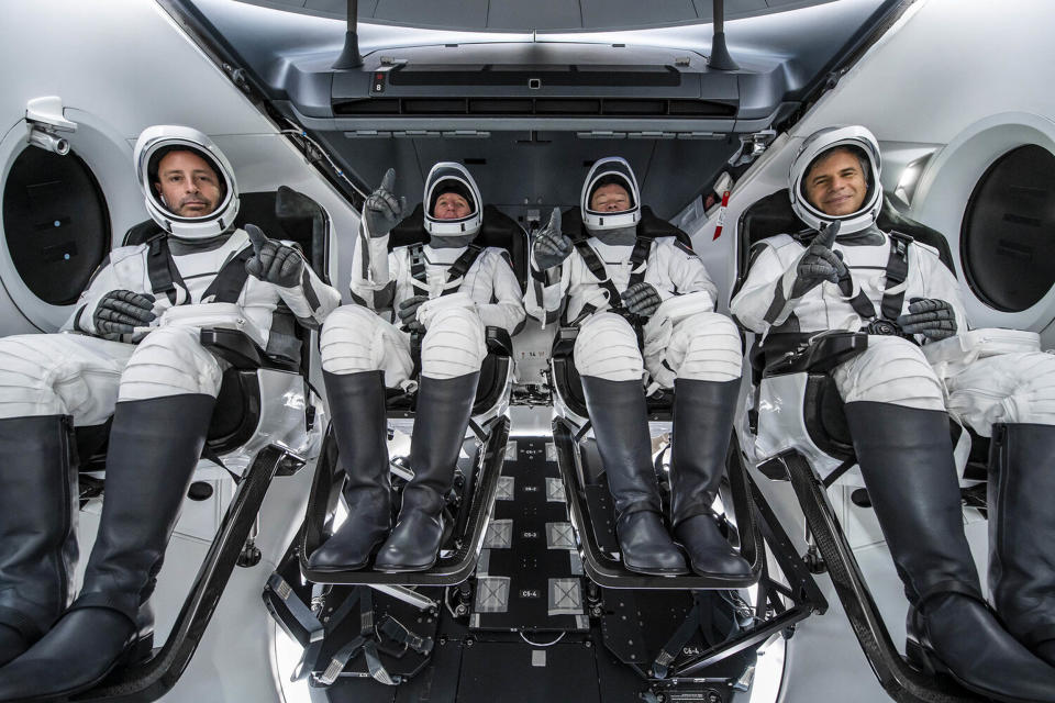 The Ax-1 crew inside SpaceX's Dragon capsule (Courtesy of SpaceX)