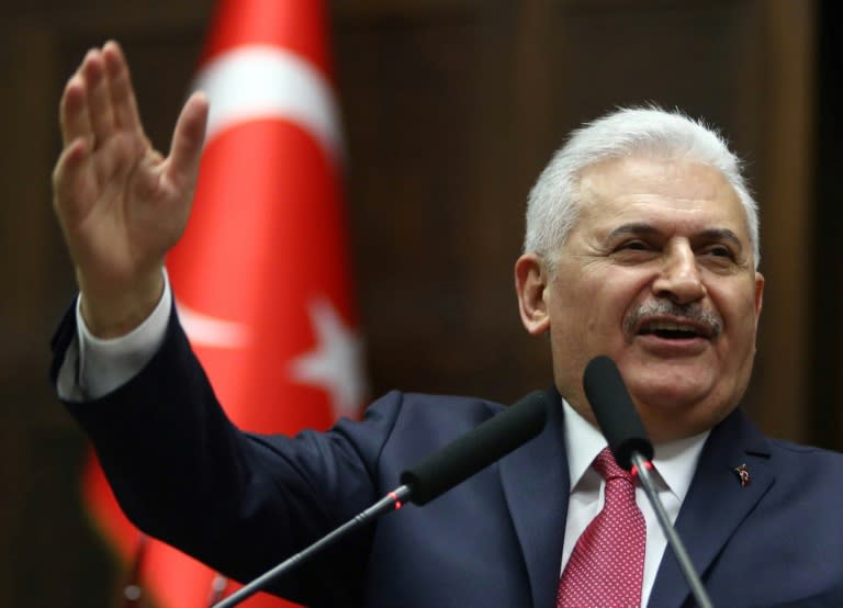 Turkish Prime Minister Binali Yildirim addresses lawmakers in Ankara, on February 28, 2017