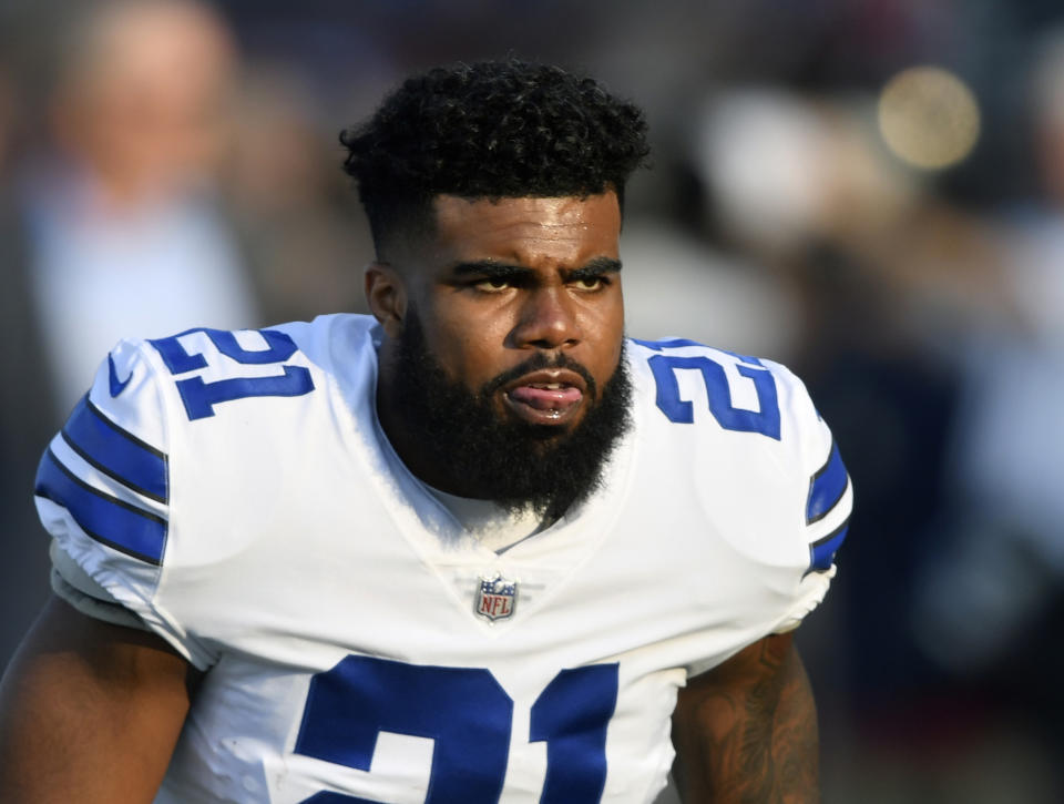 Ezekiel Elliott will play in the Cowboys’ season opener against the Giants before his six-game suspension begins. (AP)