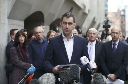 Brendan Cox husband of MP Jo Cox speaks outside Old Bailey courthouse after the conviction and sentencing of Thomas Mair for his wife's murder, in London, Britain November 23, 2016. REUTERS/Neil Hall