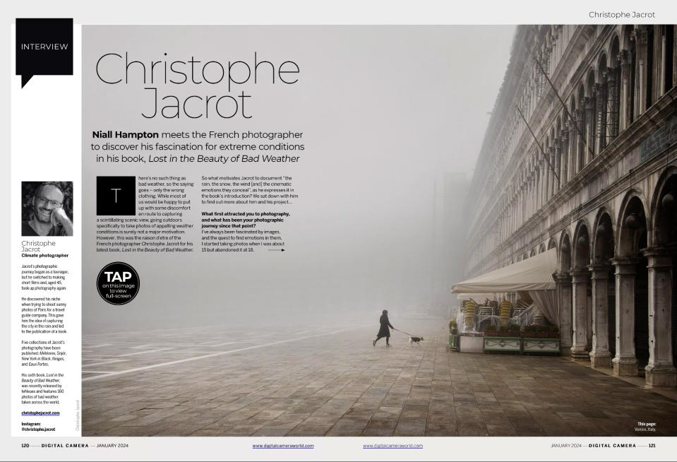 Opening spread of the main interview, with Christophe Jacrot, in Digital Camera magazine issue 276