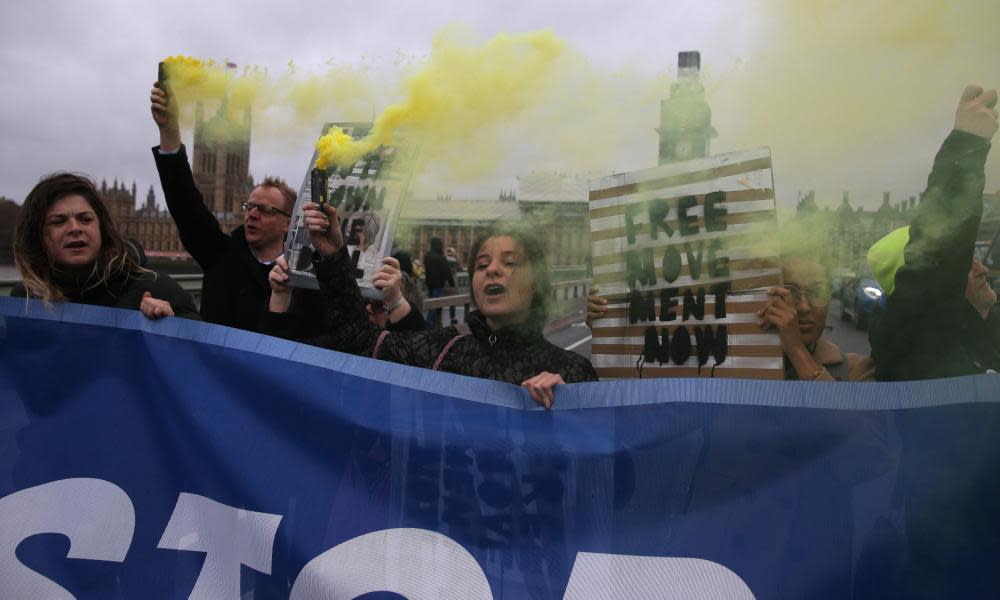 Anti-Brexit demonstrators on Westminster bridge in November.