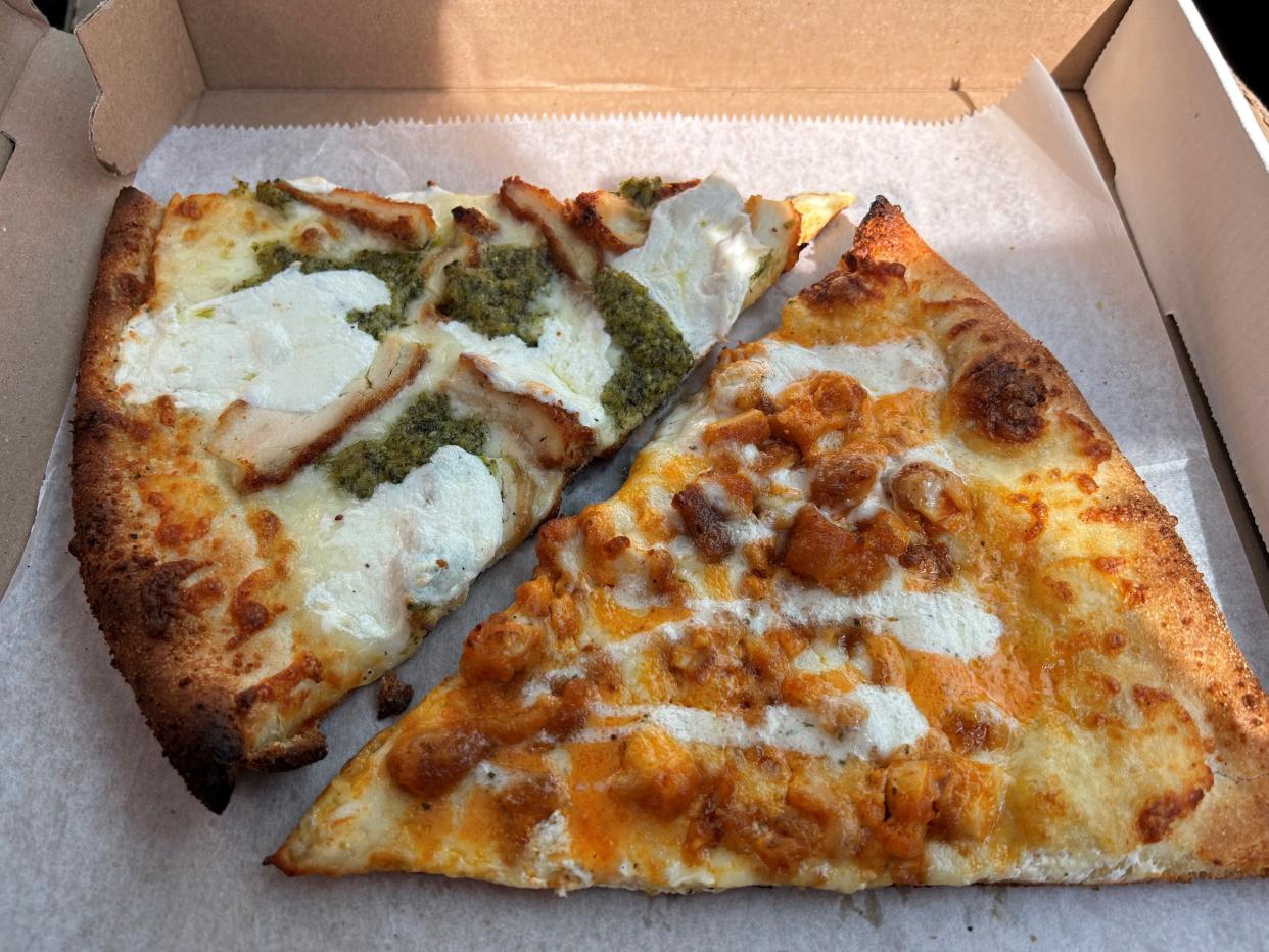 Chicken pesto and Buffalo chicken slices from the newly opened Peel in the Oakhurst section of Ocean Township.