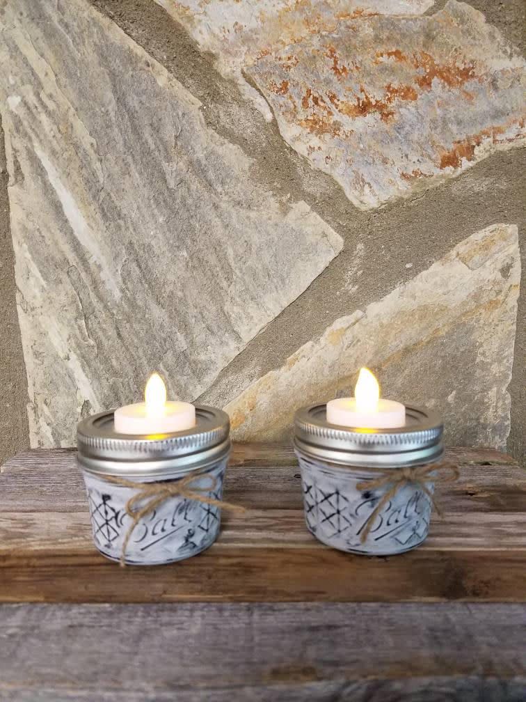 4) Mini Mason Jar Tealight Candles