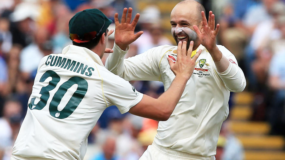 Pat Cummins and Nathan Lyon starred for Australia on day five. (Image: LINDSEY PARNABY/AFP/Getty Images)