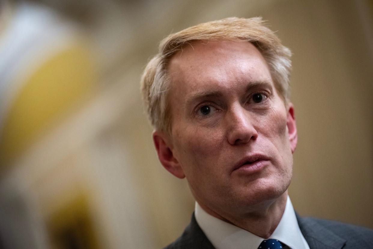 Sen. James Lankford (R-OK) speaks with reporters after meeting with Senate Minority Leader Mitch McConnell (R-KY) at the U.S. Capitol January 16, 2024 in Washington, DC.