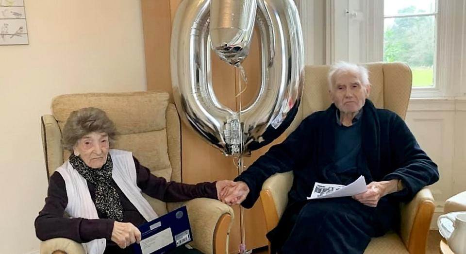 The pair celebrated their 70th anniversary in the care home (SWNS)