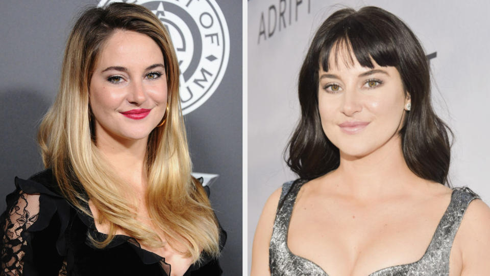 Shailene with long, blonde hair and Shailene with dark hair and bangs