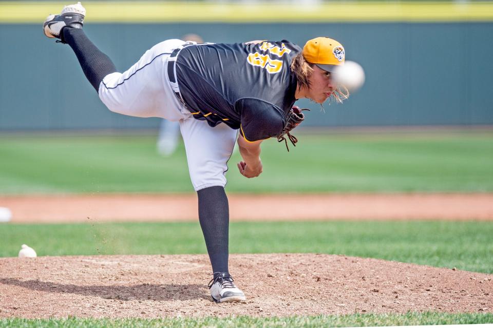 Erie SeaWolves pitcher Wilmer Flores (36) throws a pitch against the Harrisburg Senators, on May 31, 2022, at UPMC Park in Erie.