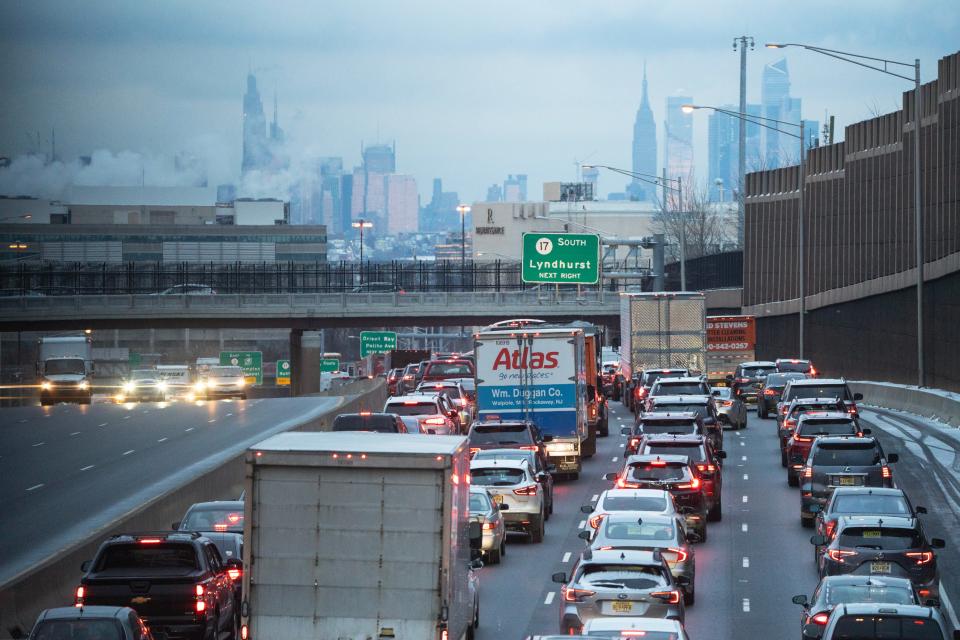 Heavy delays caused by wires down across all lanes of Route 3 in Secaucus has bumper to bumper traffic as far back as the Passaic River in Lyndhurst, NJ on Wednesday Feb. 1, 2023. 